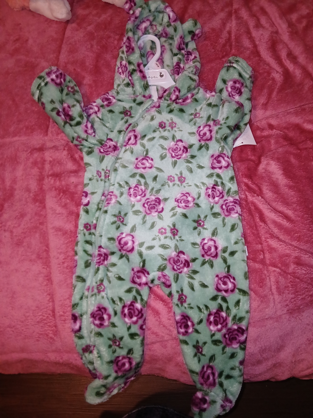 Duck Duck Goose NWT Floral Fleece Baby One-Piece Romper - Mint & Pink Roses